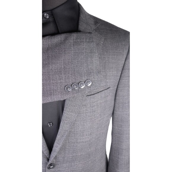Calvin Klein SLIM Mens 40R Gray Plaid Wool 2-Pcs Suit With Dress Pants 32X27 - Picture 6 of 16